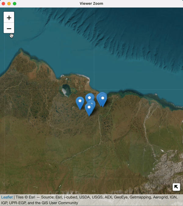 An interactive leaflet map with 11 markers placed on different lakes throughout Northeast Alaska. Clicking on a marker reveals details about the lake including the name, elevation, average depth, and average lake bed temperature.