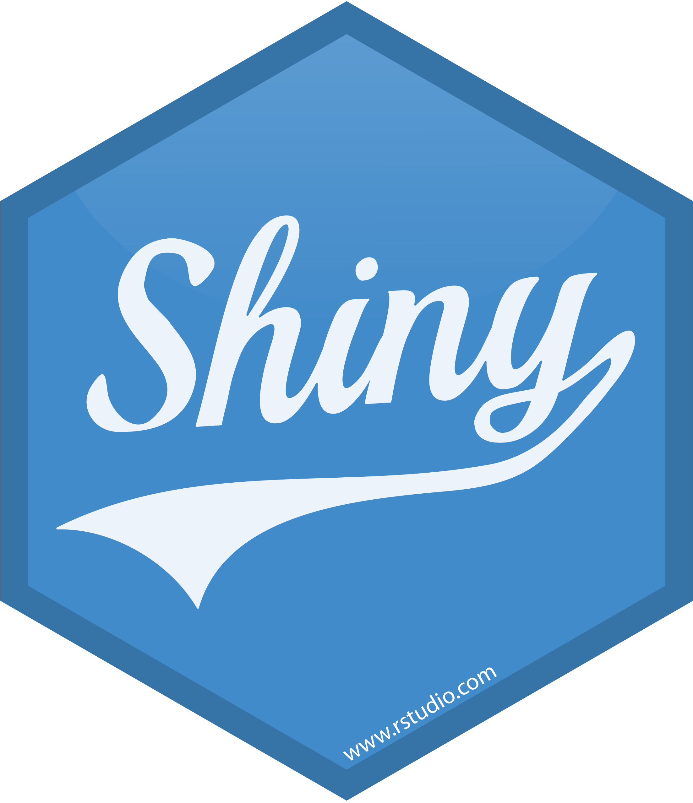 A blue hexagon with the word 'Shiny' written in cursive lettering across the center